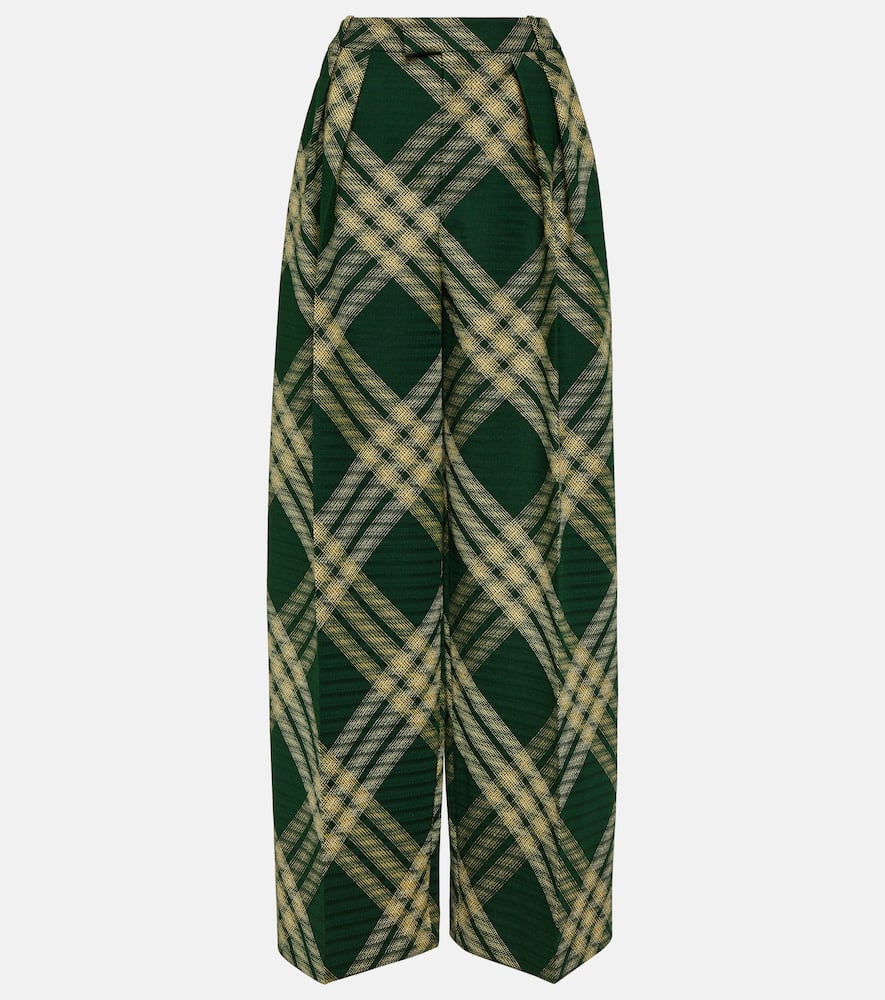 Checked high-rise wool straight pants