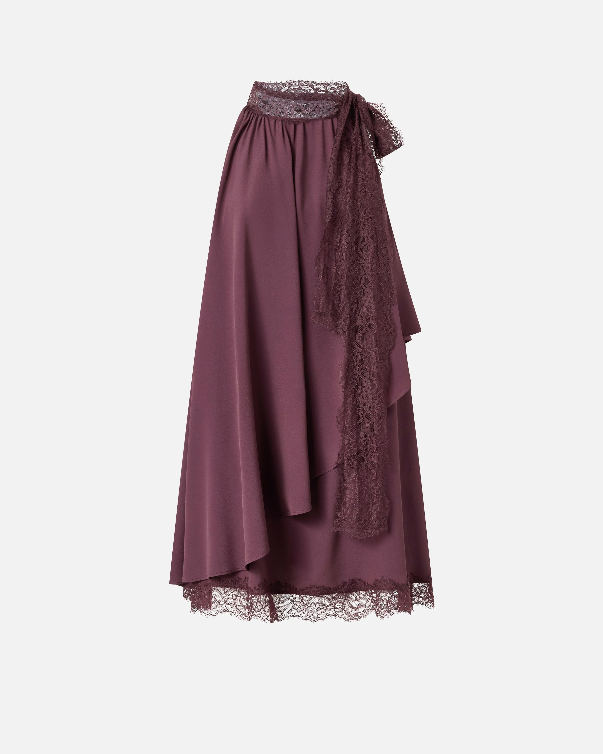 Midi Skirt In Eggplant With Lace Detail
