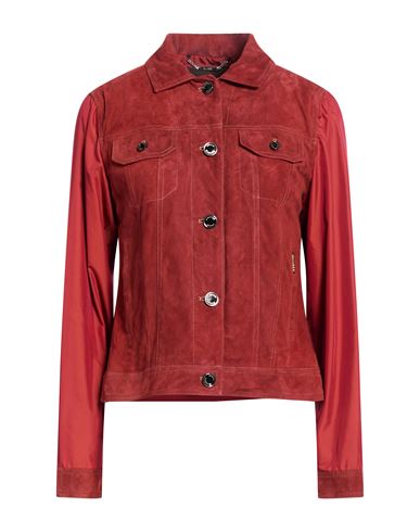 Woman Jacket Brick Size 4 Leather, Polyester