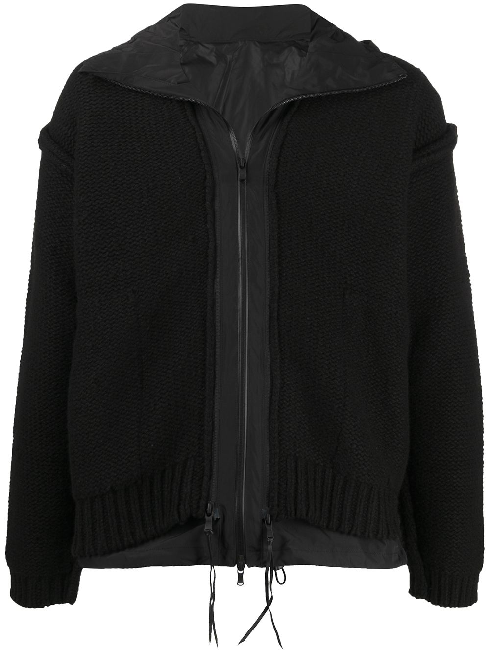 Knitted layered hooded jacket - Black