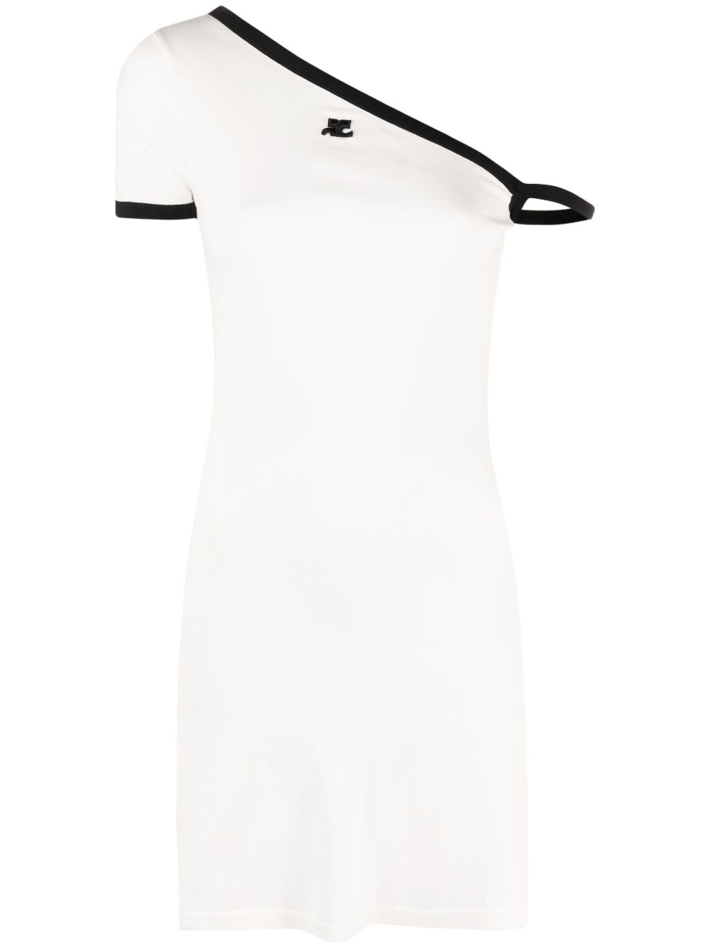 Logo-patch asymmetric cotton minidress - White