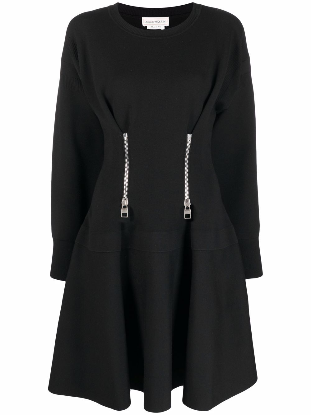 Zip-detail flared dress - Black