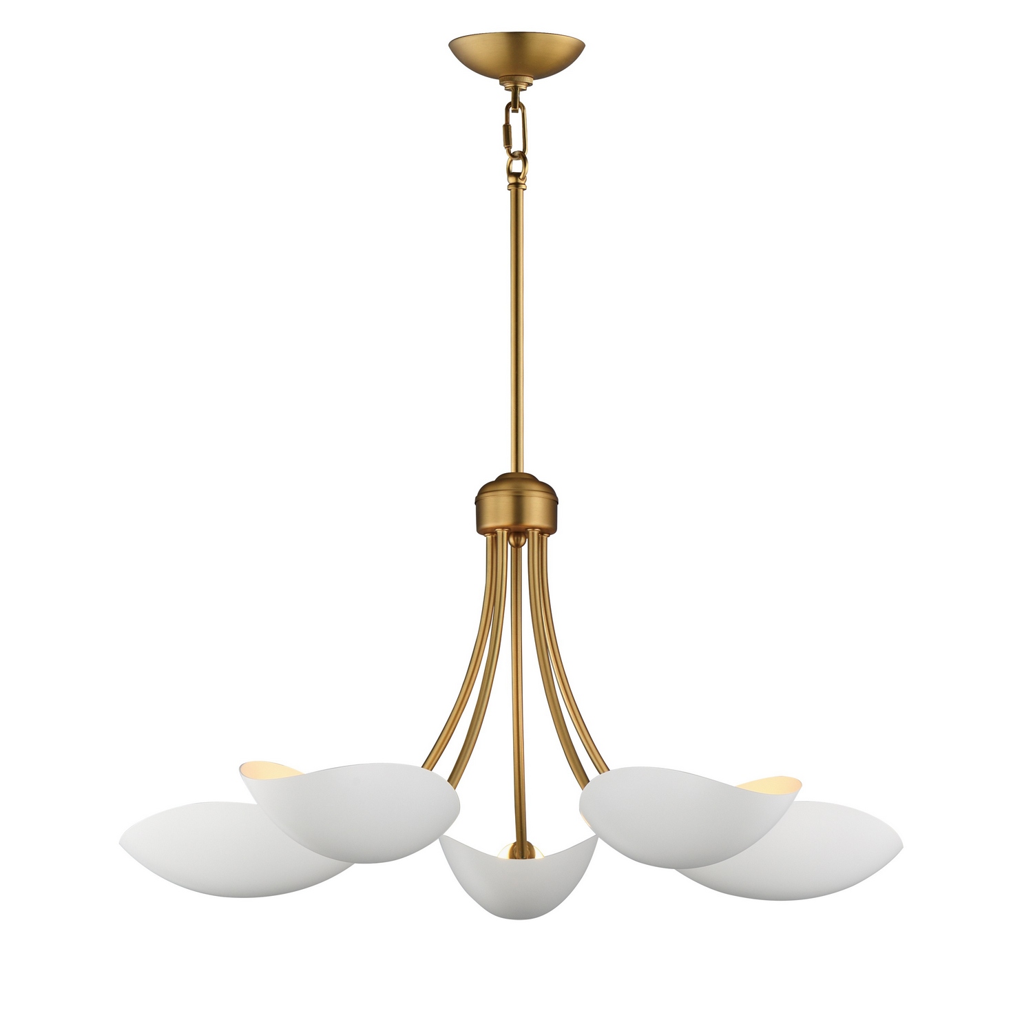 White Natural Aged Brass Chandelier from the Maris Collection