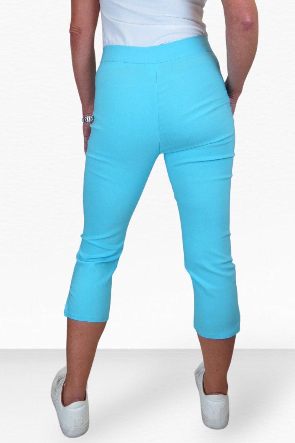 Paulo Due Women's Cropped Capri Stretch Trousers in Aqua
