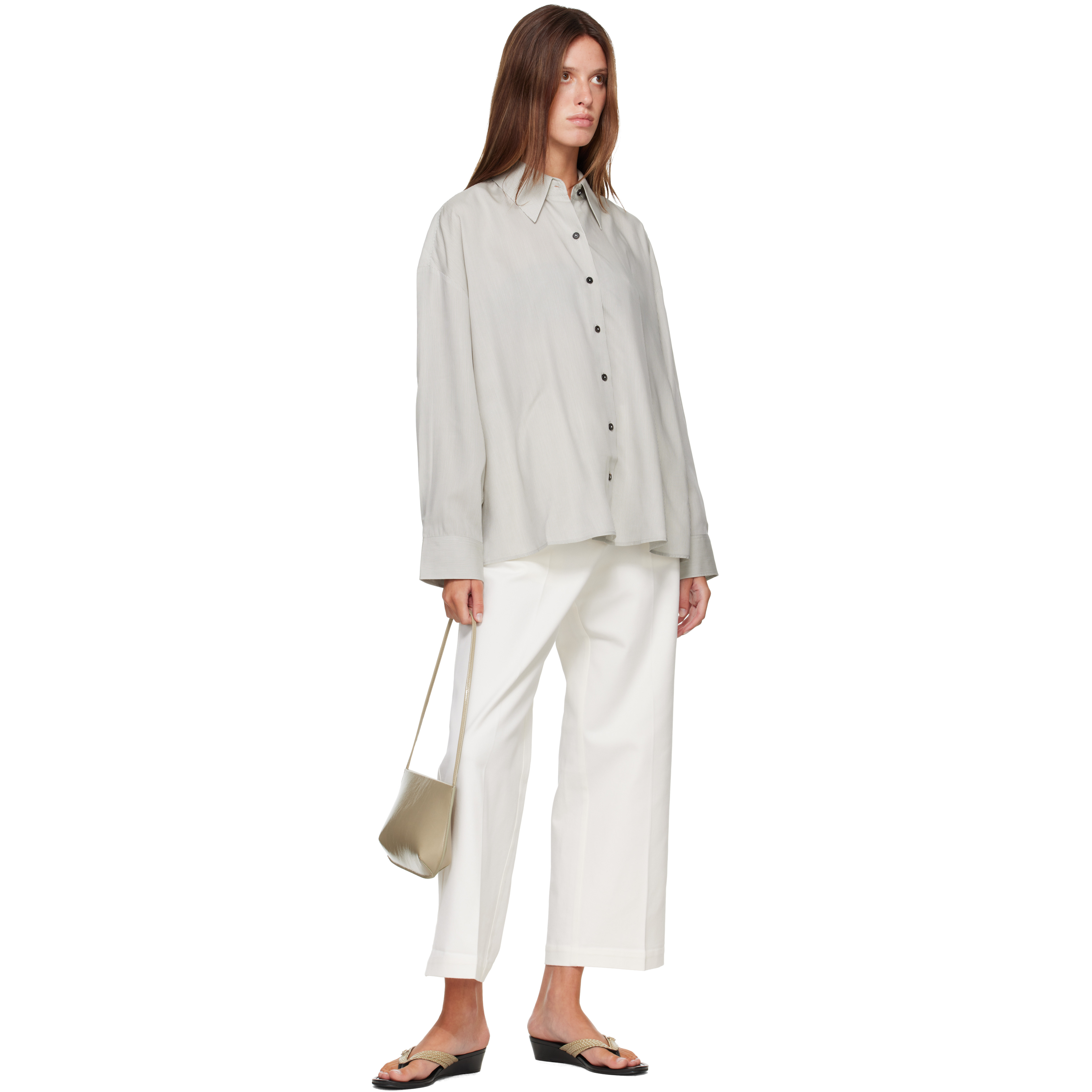 Gray Pinstriped Oversized Shirt