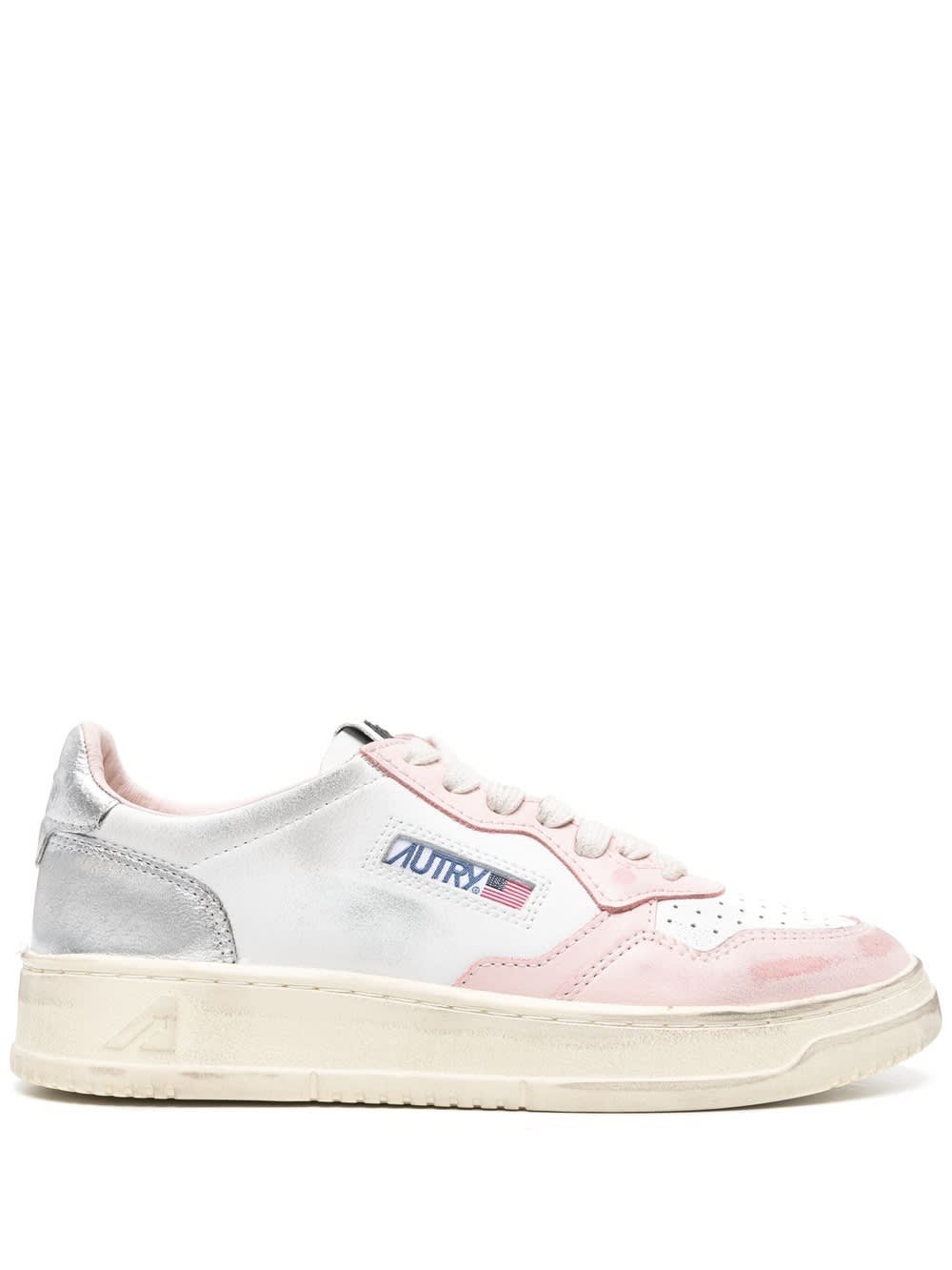 Super Vintage Medalist Low Sneakers In White, Silver And Pink Leather