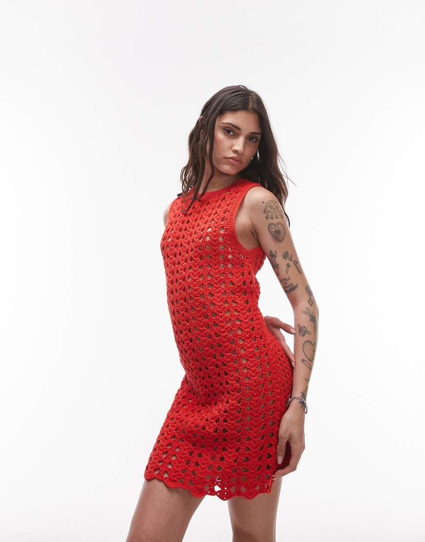 Topshop | Topshop hand knit crochet mini dress in red | Realry