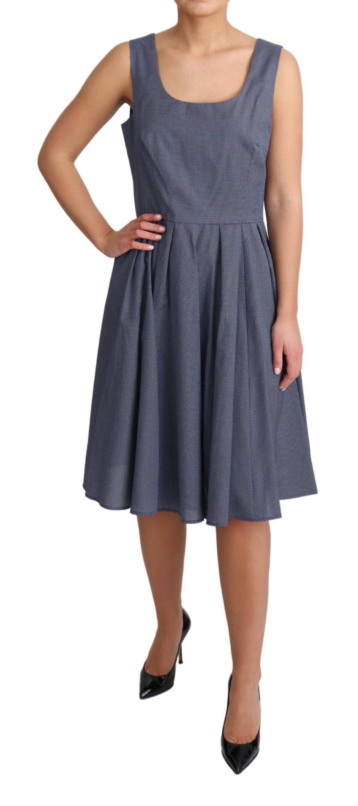 Polka-Dot Cotton A-Line Dress — Blue