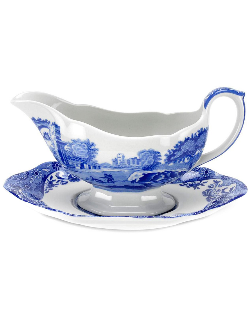 Spode Blue Italian Sauceboat & Stand