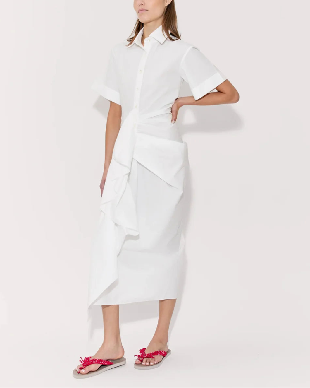 Gathered Ruffle Shirt Dress