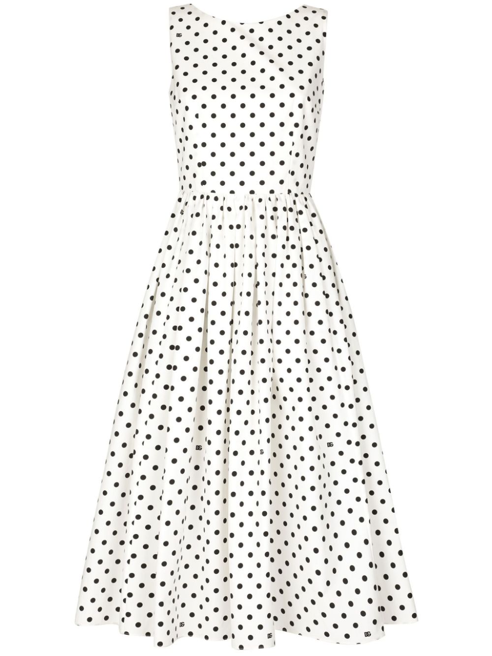 Polka-dot cotton midi dress - White