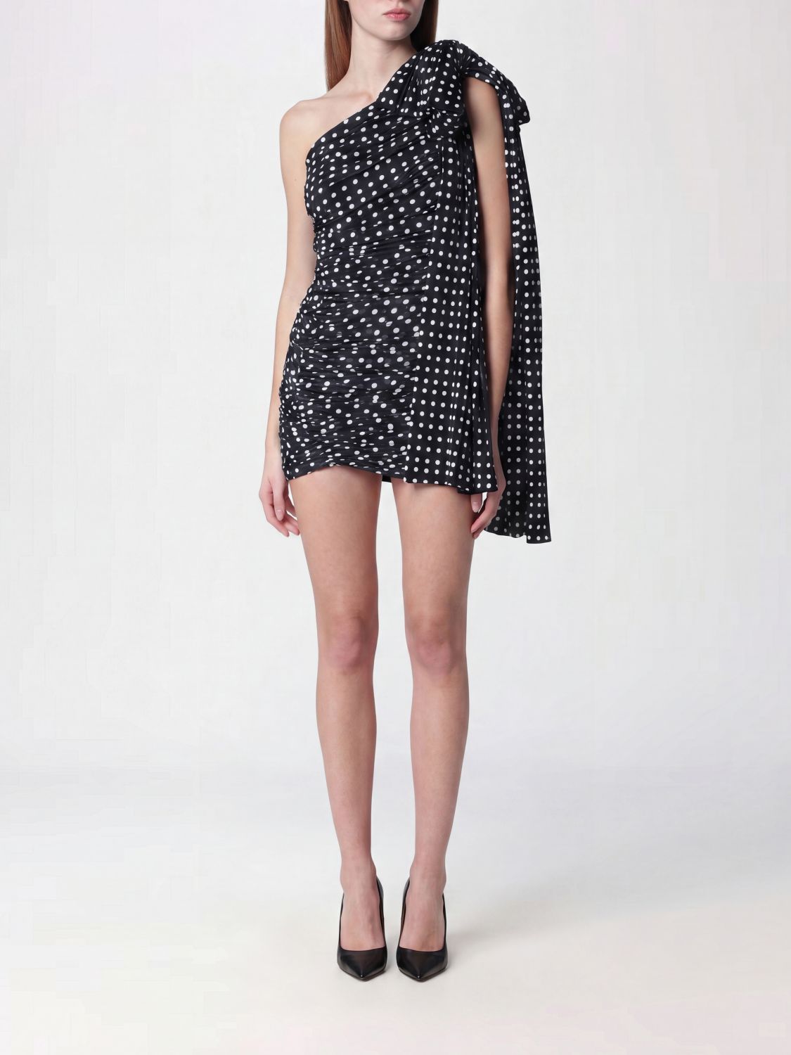 One Shoulder Drapped Dres Night Blue Polka Dots