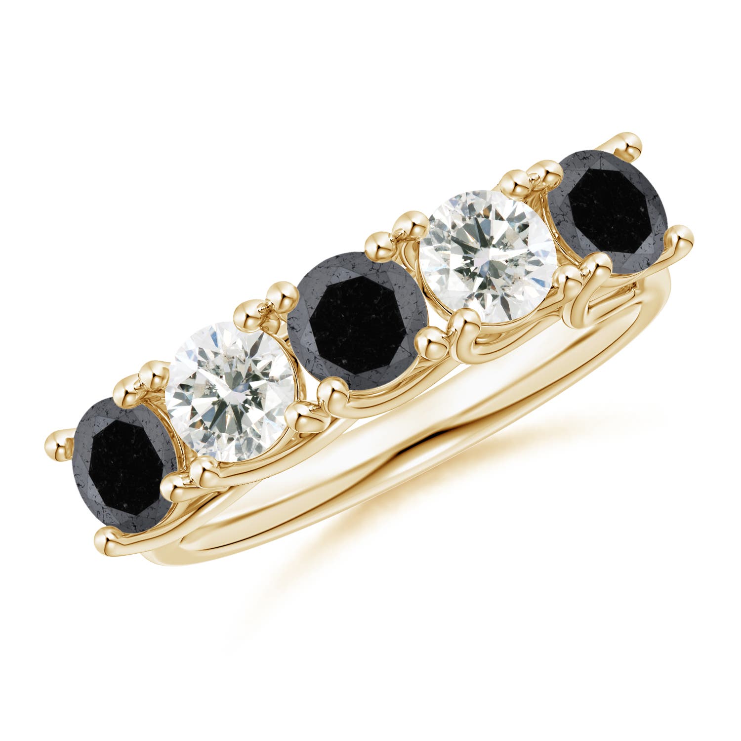 Angara 1.5 Carats Half Eternity Five Stone Enhanced Black and White Diamond Wedding Ring in 14K Yellow Gold