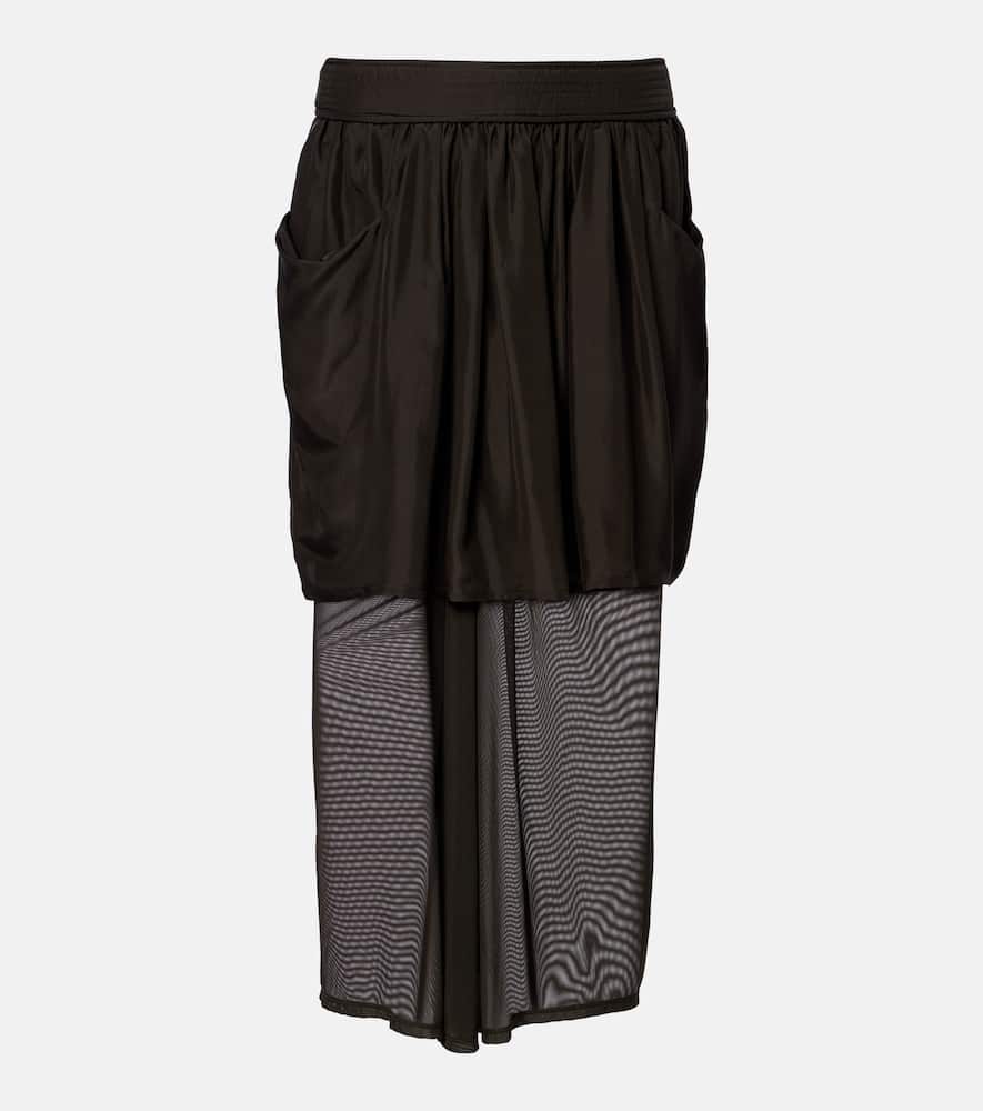 Draped semi-sheer silk midi skirt