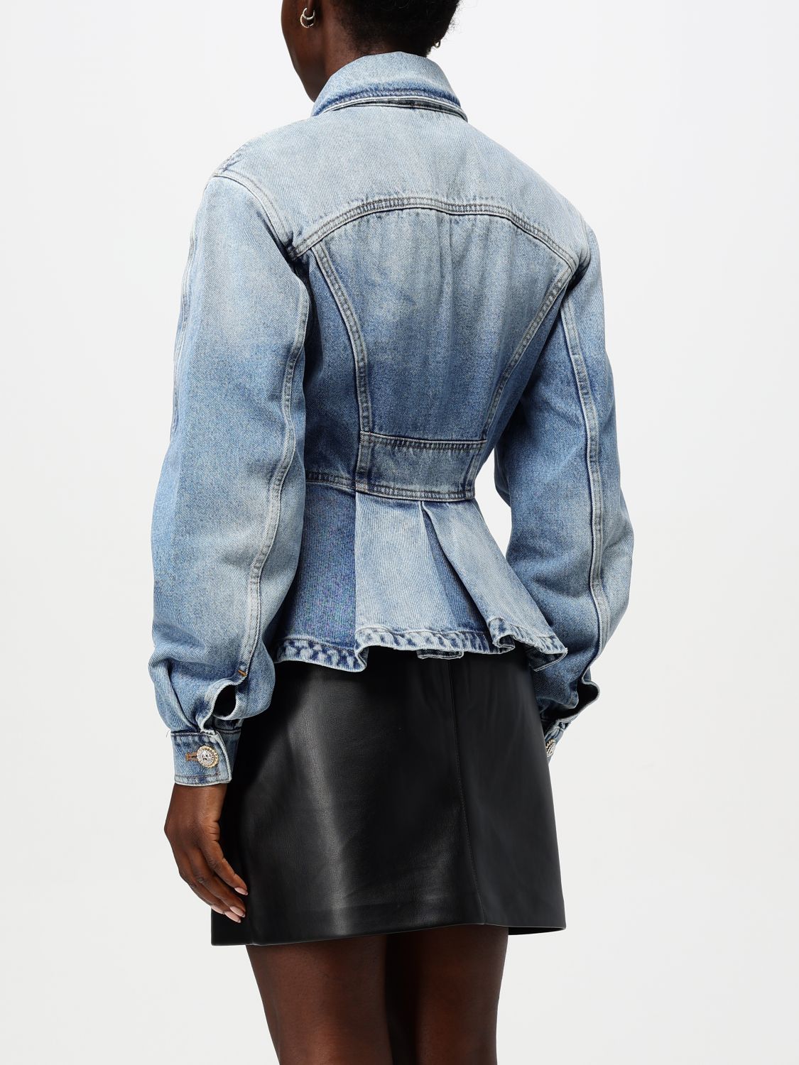 Logo-buttons pleated denim blazer - Blue