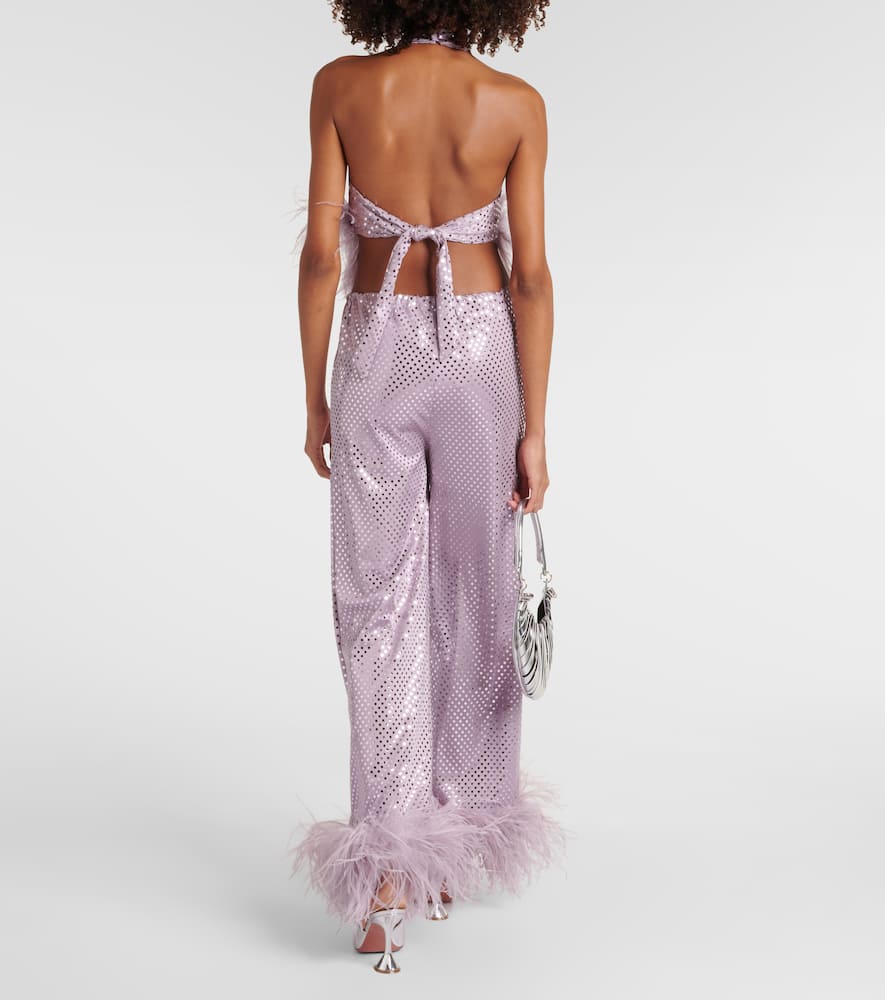 Disco Plumage feather-trimmed top