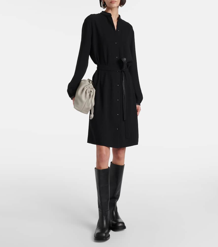 Faux leather-trimmed shirt dress