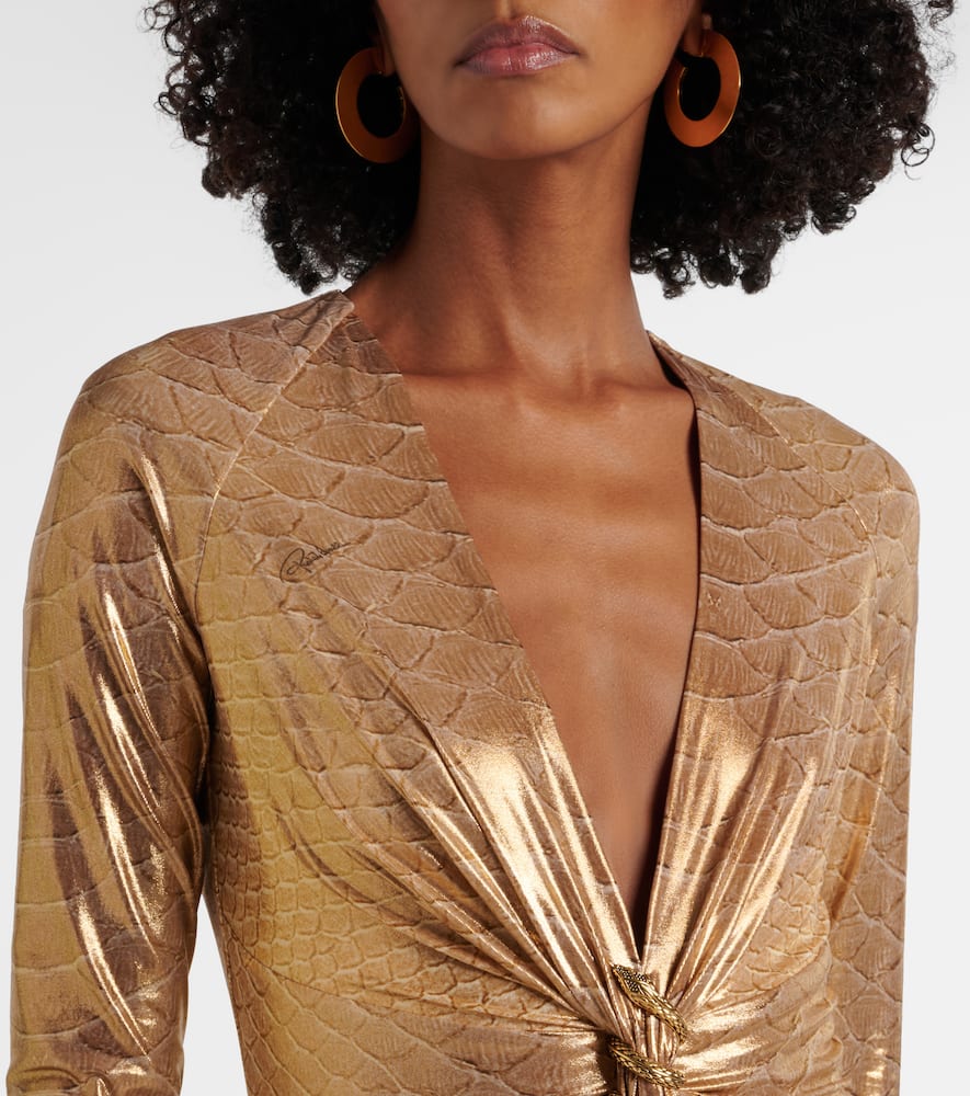Embellished snake-print midi dress