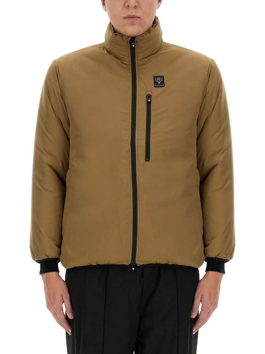 Brown Logo Mock Collar Jacket