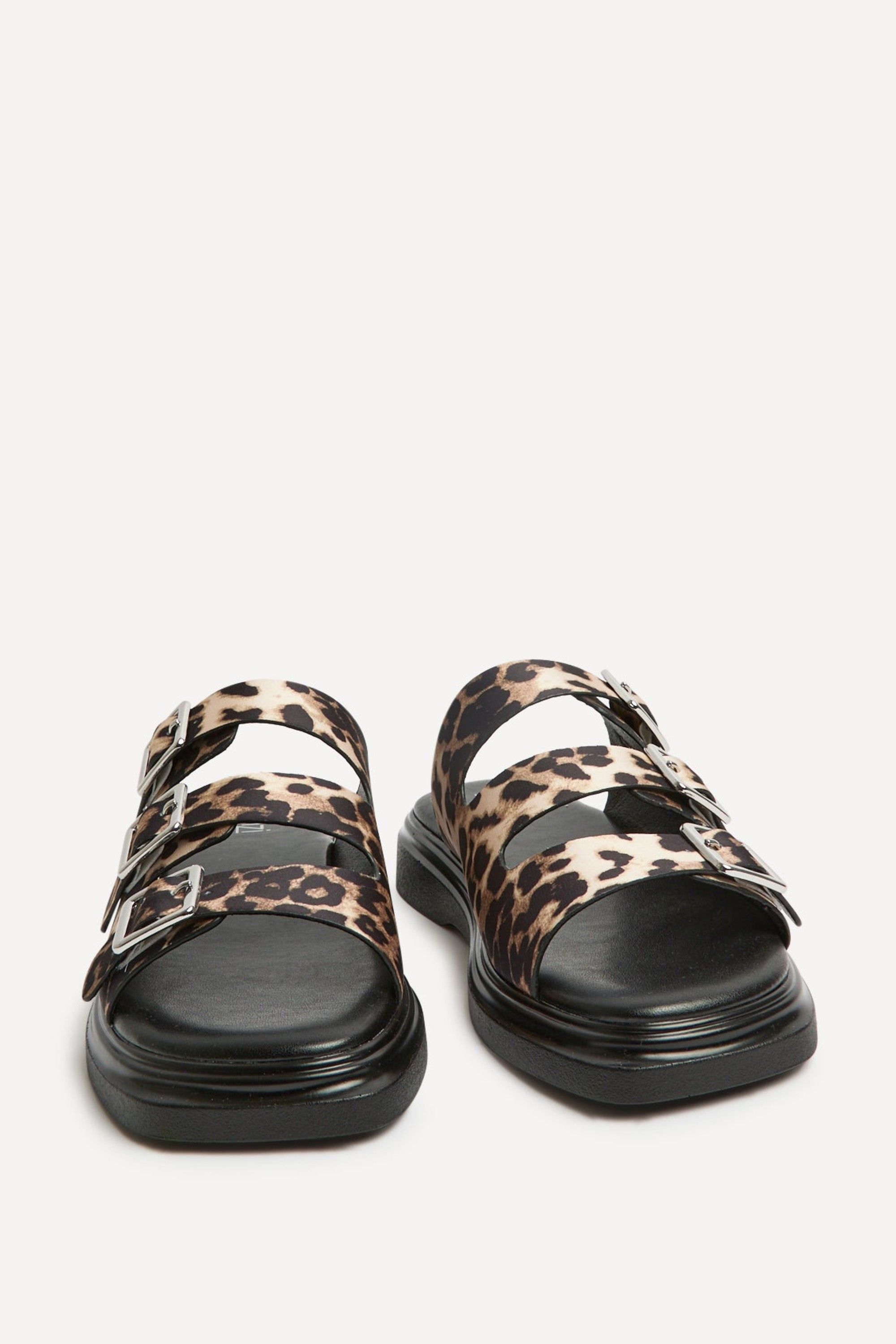 Linzi Satellite Leopard Print Flat Sandals In Brown
