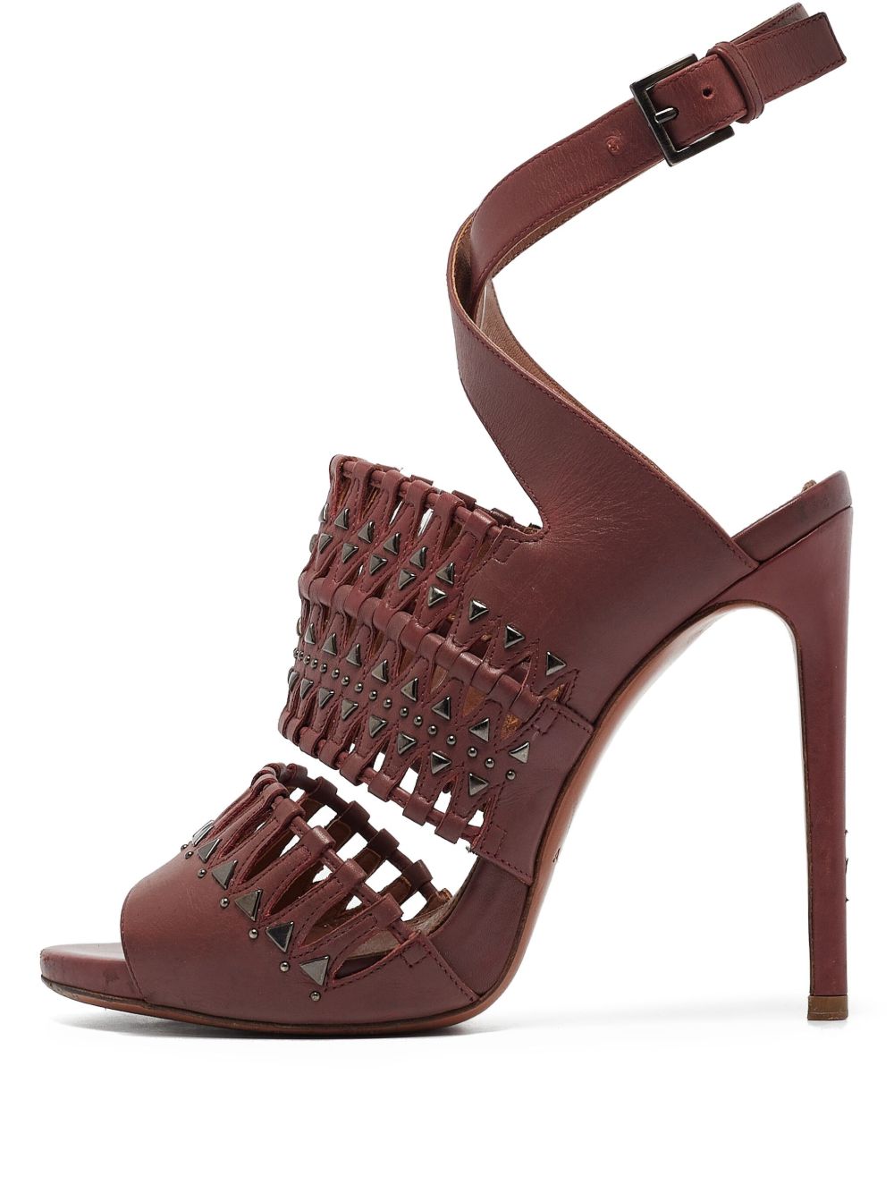 Laser-cut ankle strap sandals - Red