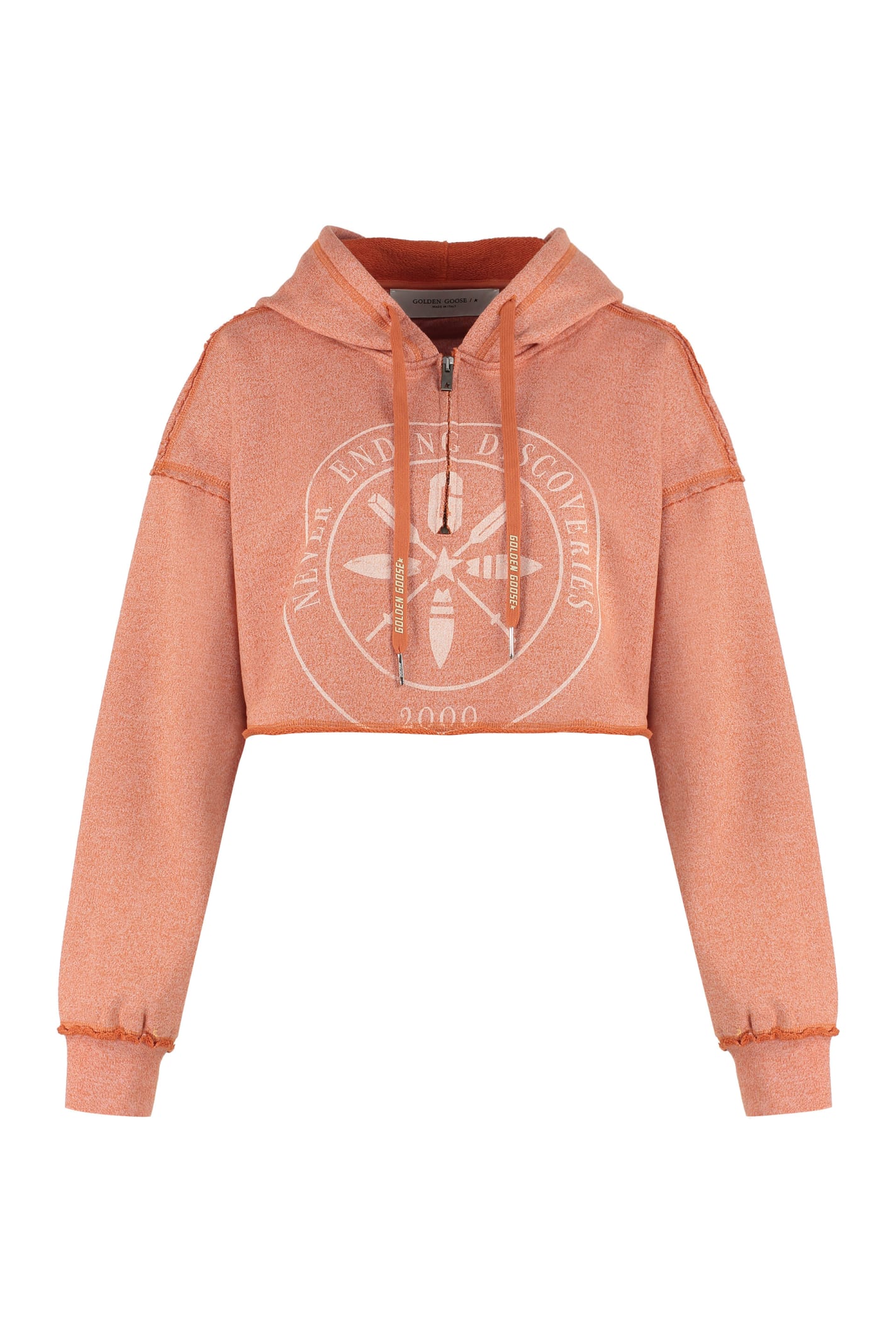 Cropped graphic-print hoodie - Orange