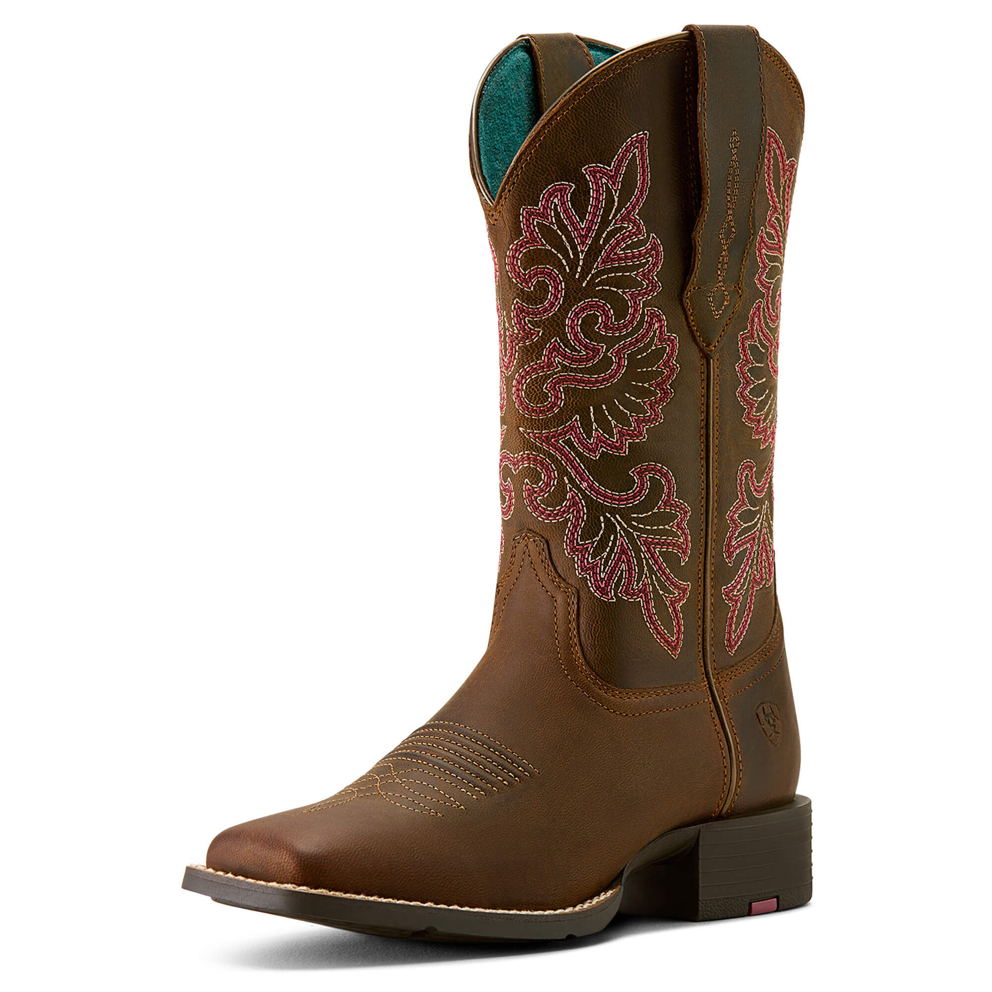 Women's Round Up StretchFit Wide Square Toe Western Boots in Sassy Brown, B Medium Width, Size 3, by