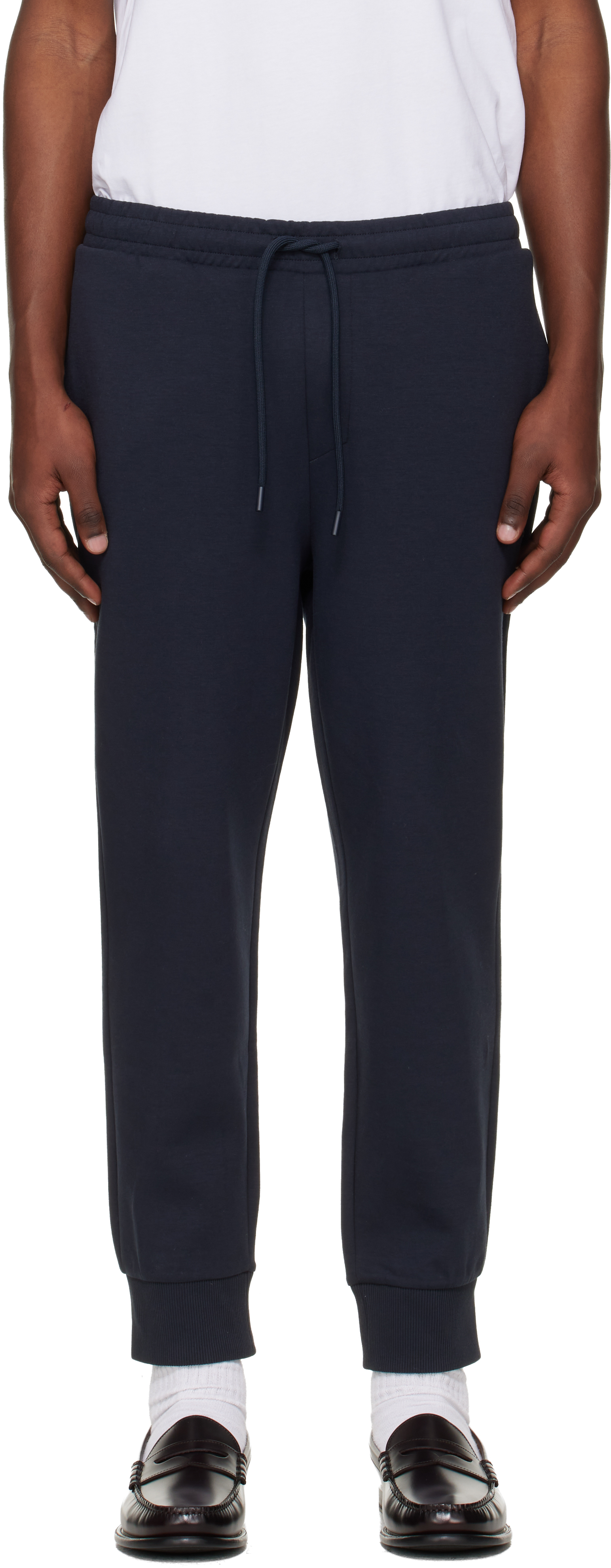 Navy Stretch-Cotton Logo Detail Track Pants