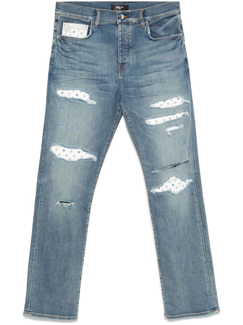 Distressed bandana-detail jeans - Black