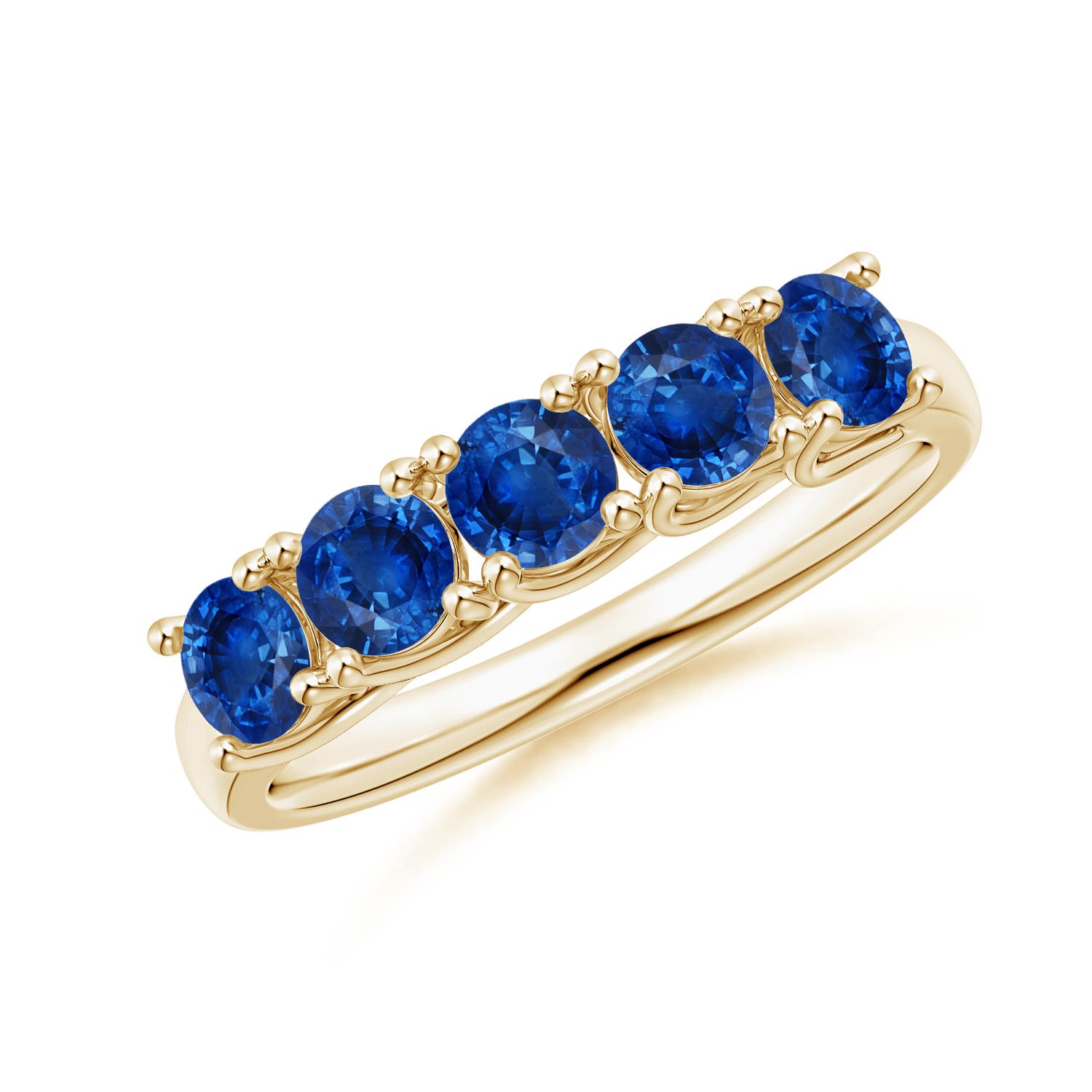 Angara 1.3 Carats Half Eternity Five Stone Blue Sapphire Wedding Band in 18K Yellow Gold