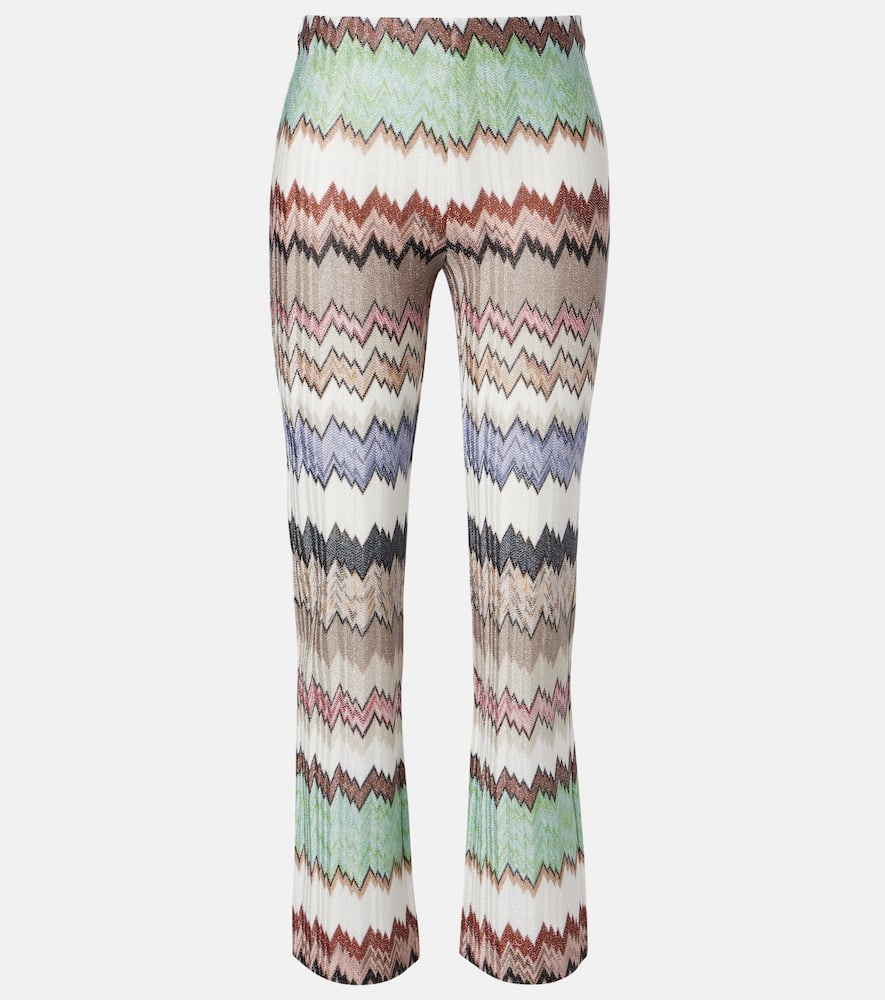 Zigzag lamé cropped straight pants