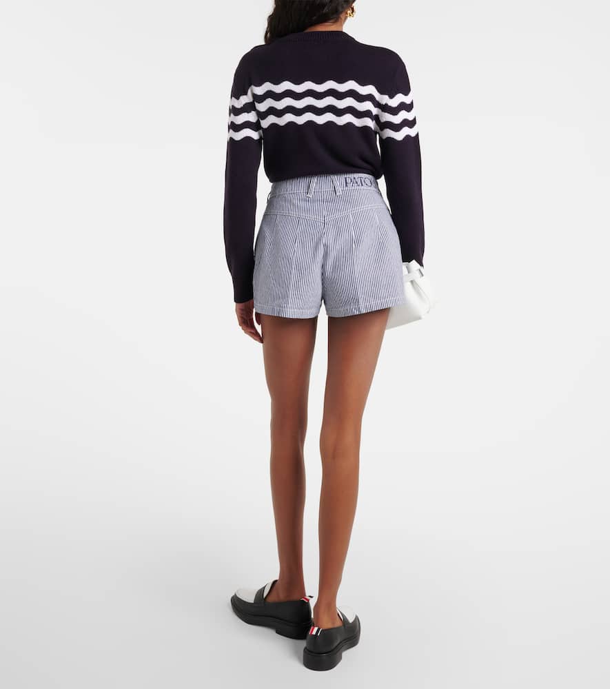 Striped high-rise denim shorts