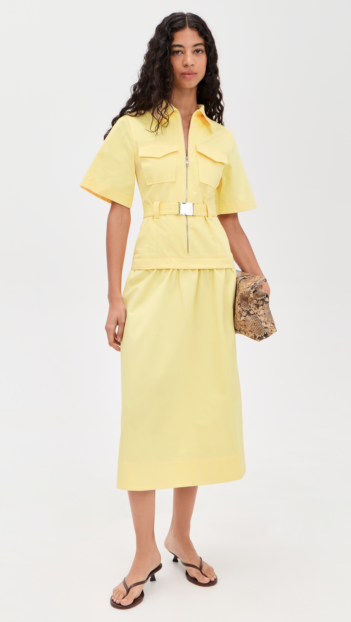 Pearl Belted Dress Butter Yellow
