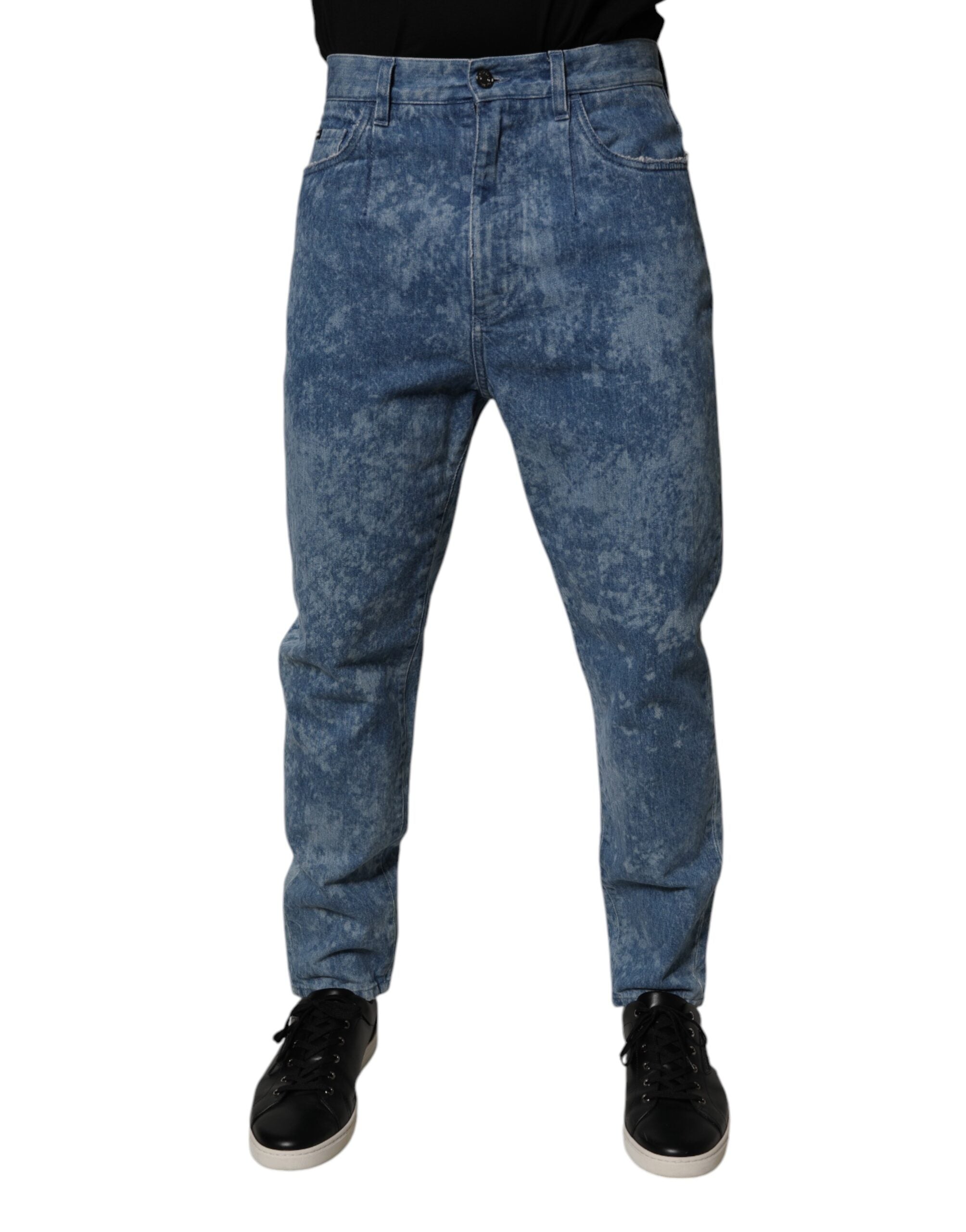 Tie-Dye Cotton Skinny Jeans — Blue