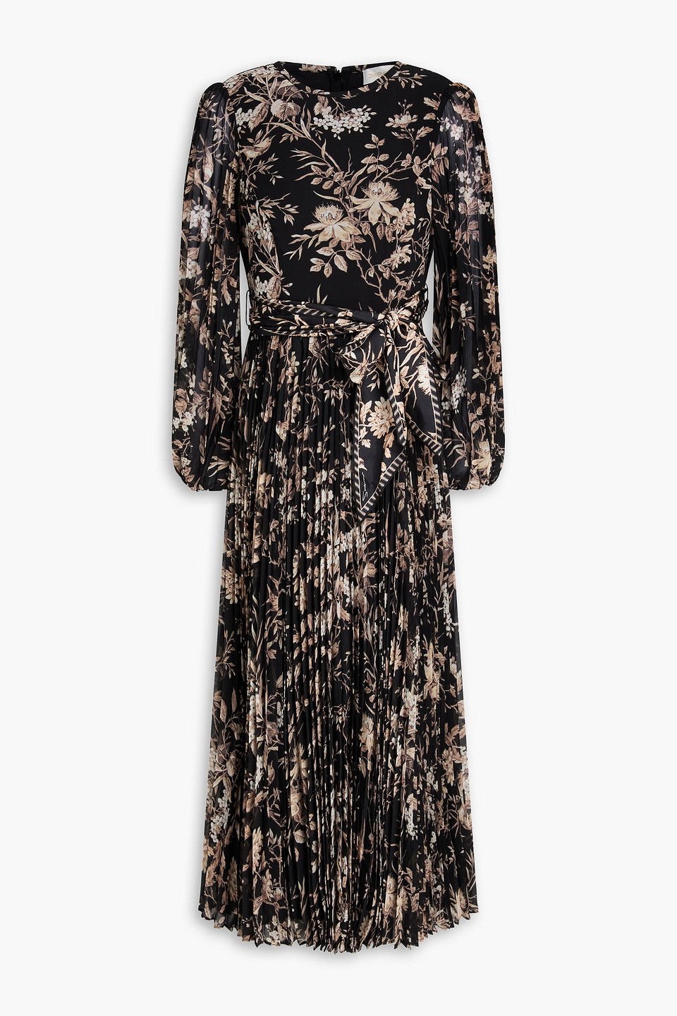 Pleated floral-print georgette midi dress - Black - 00