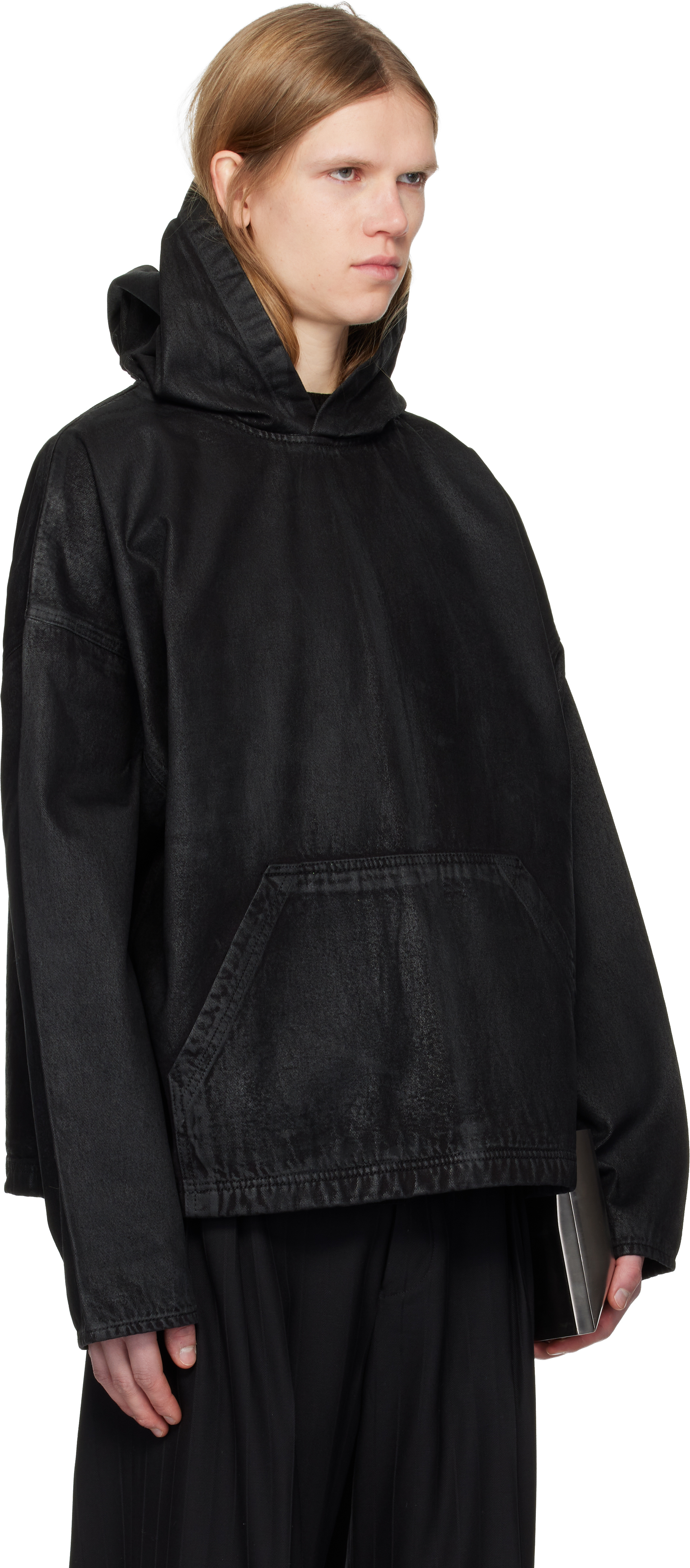 Black Waxed Denim Hoodie