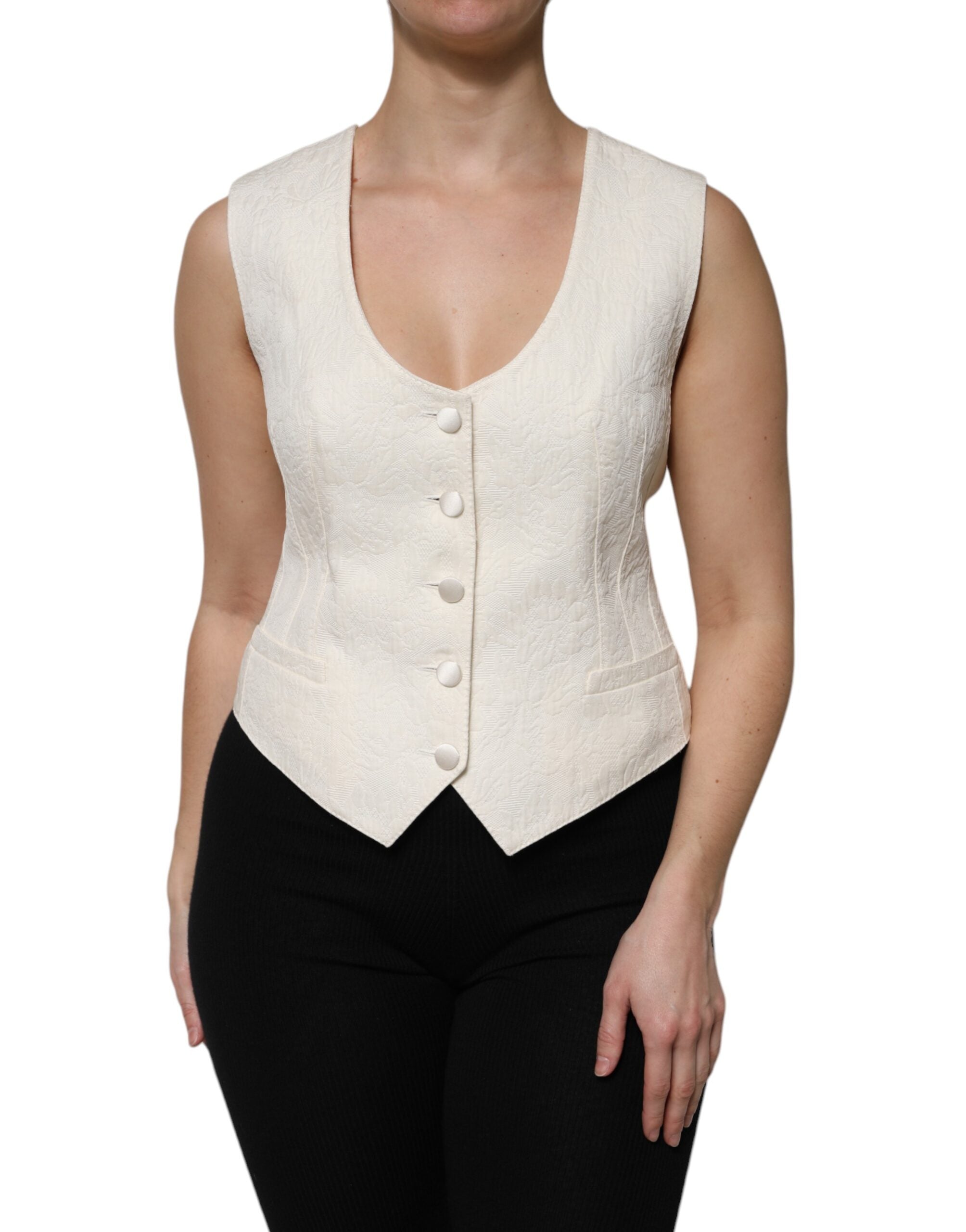 Cotton-Silk Button-Down Vest — White