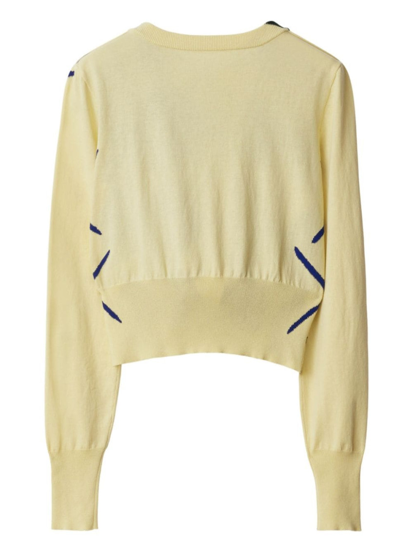 Multicolor Argyle-intarsia Cropped Cotton Jumper