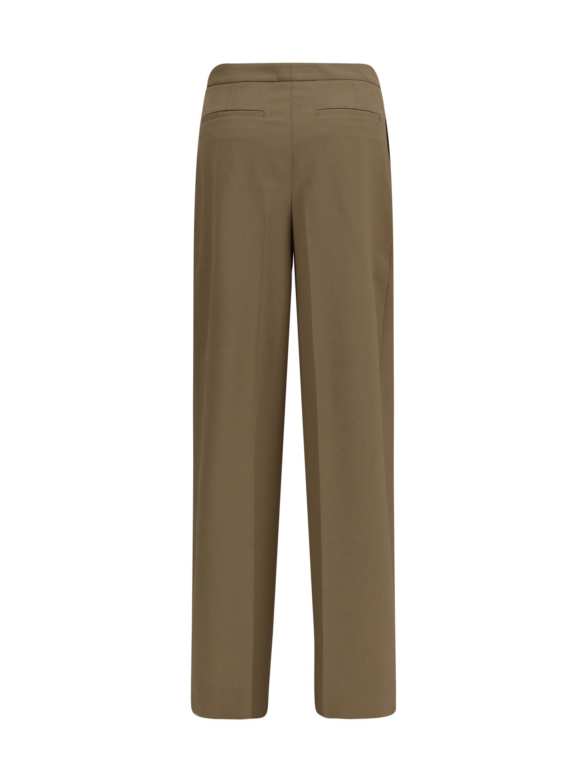 Pleated Wide-Leg Wool Trousers — Beige