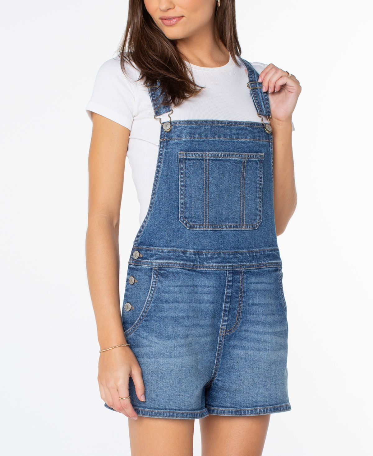 Women's Square Neck Denim Shortalls - Time Trial