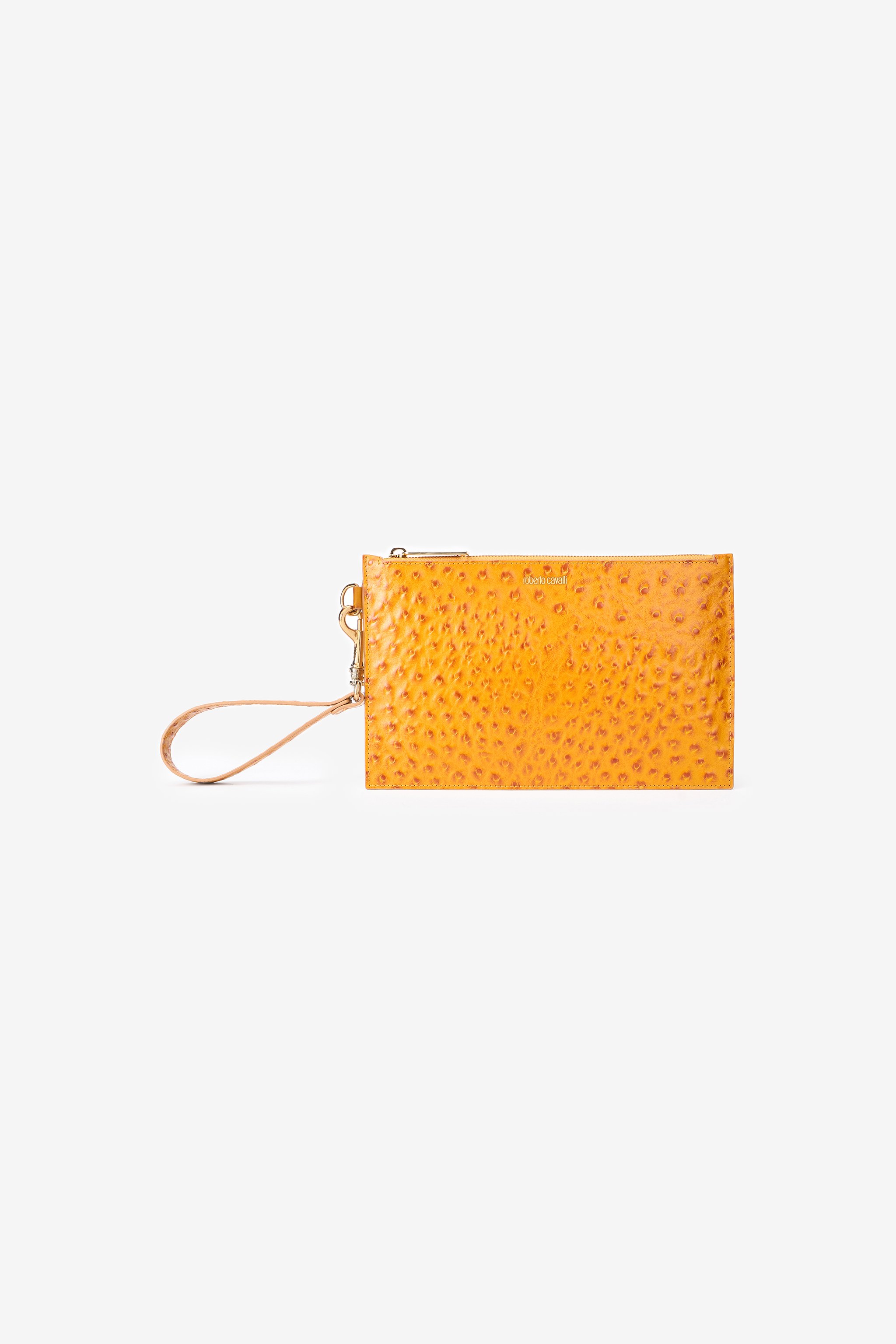 Ochre Clutch In Ostrich-effect Leather