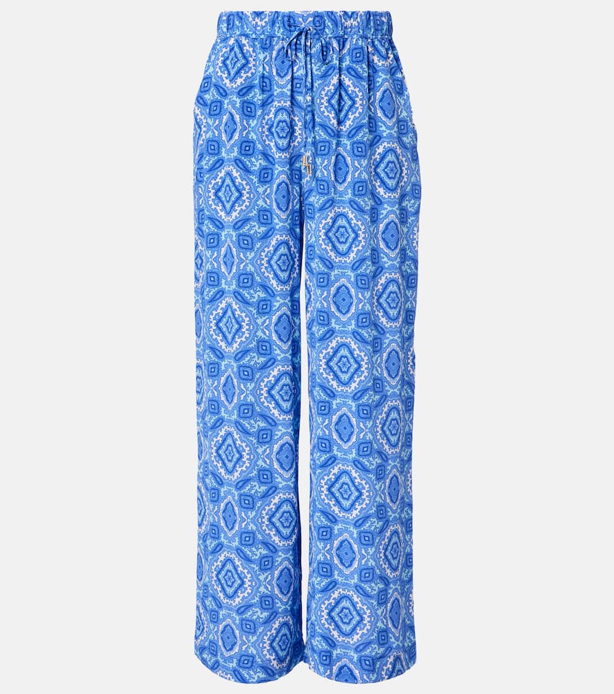 Mykonos printed silk wide-leg pants