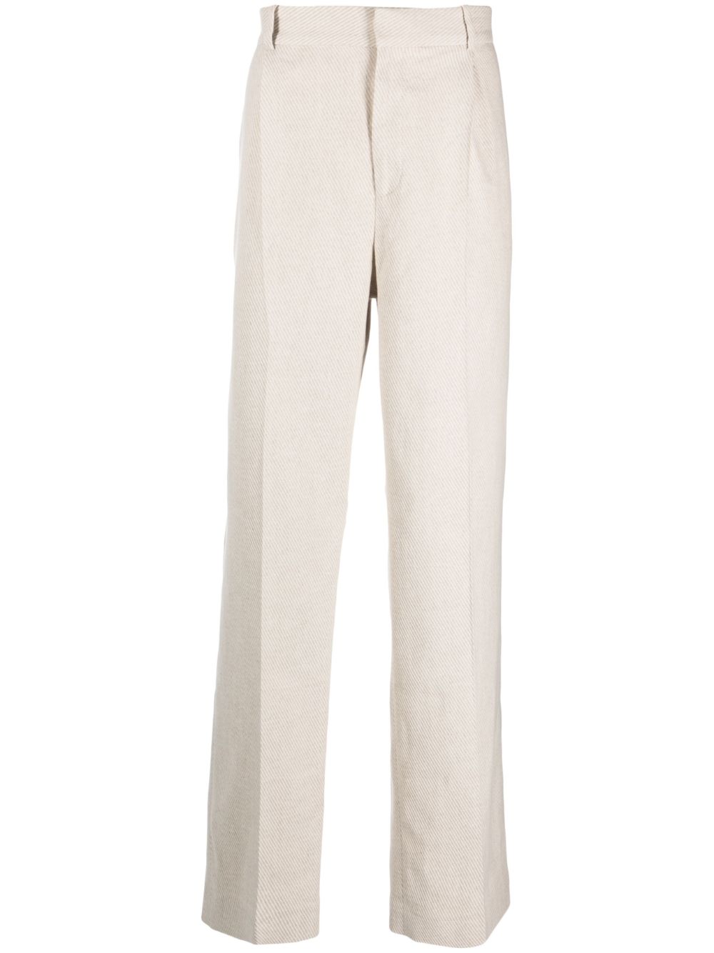 Straight-leg cotton-linen blend trousers - Neutrals