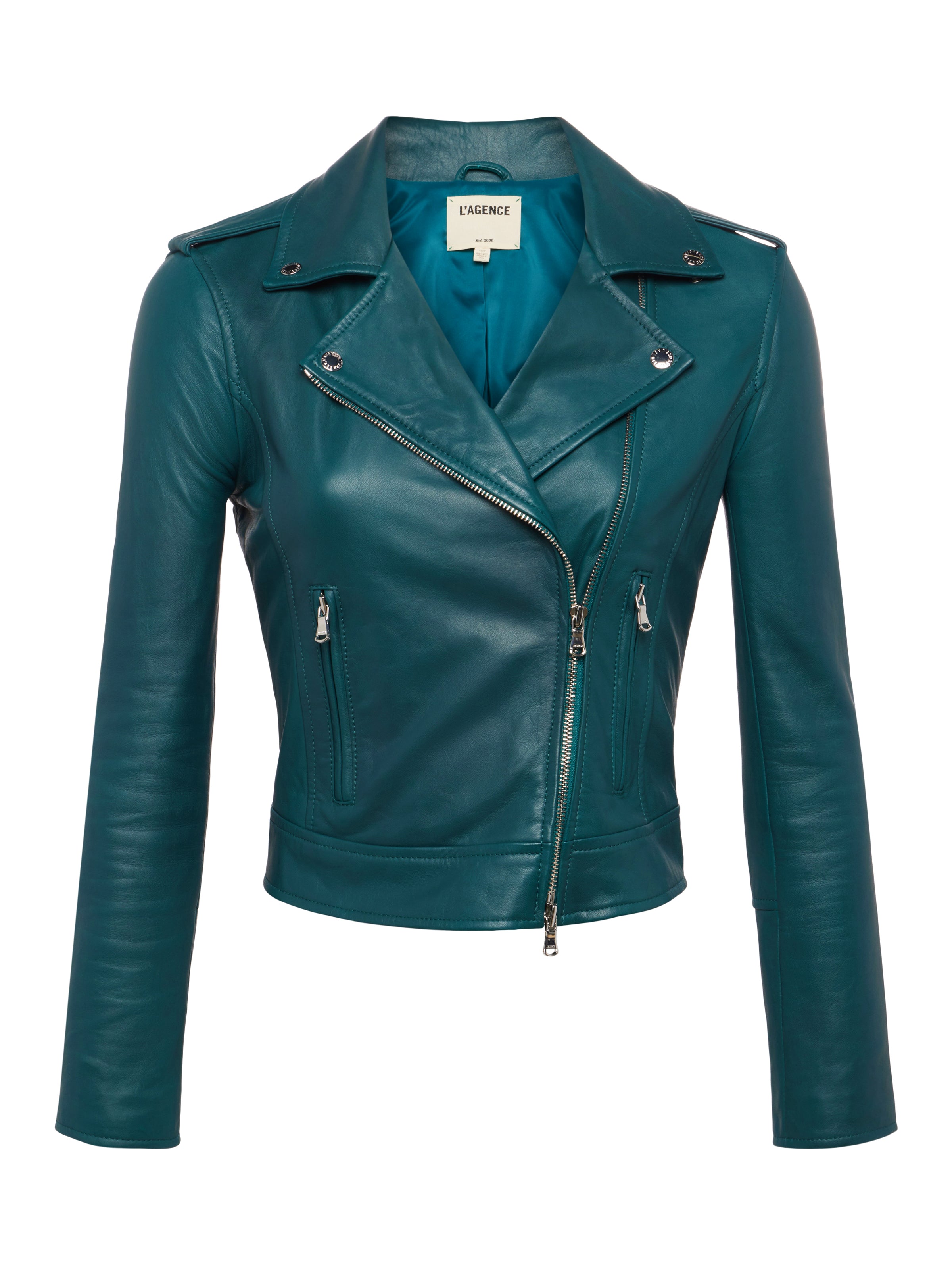Leather Biker Jacket In Dark Teal