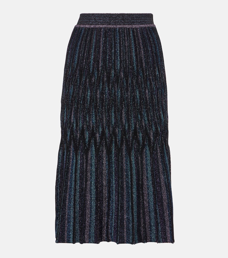 Pleated lamé midi skirt
