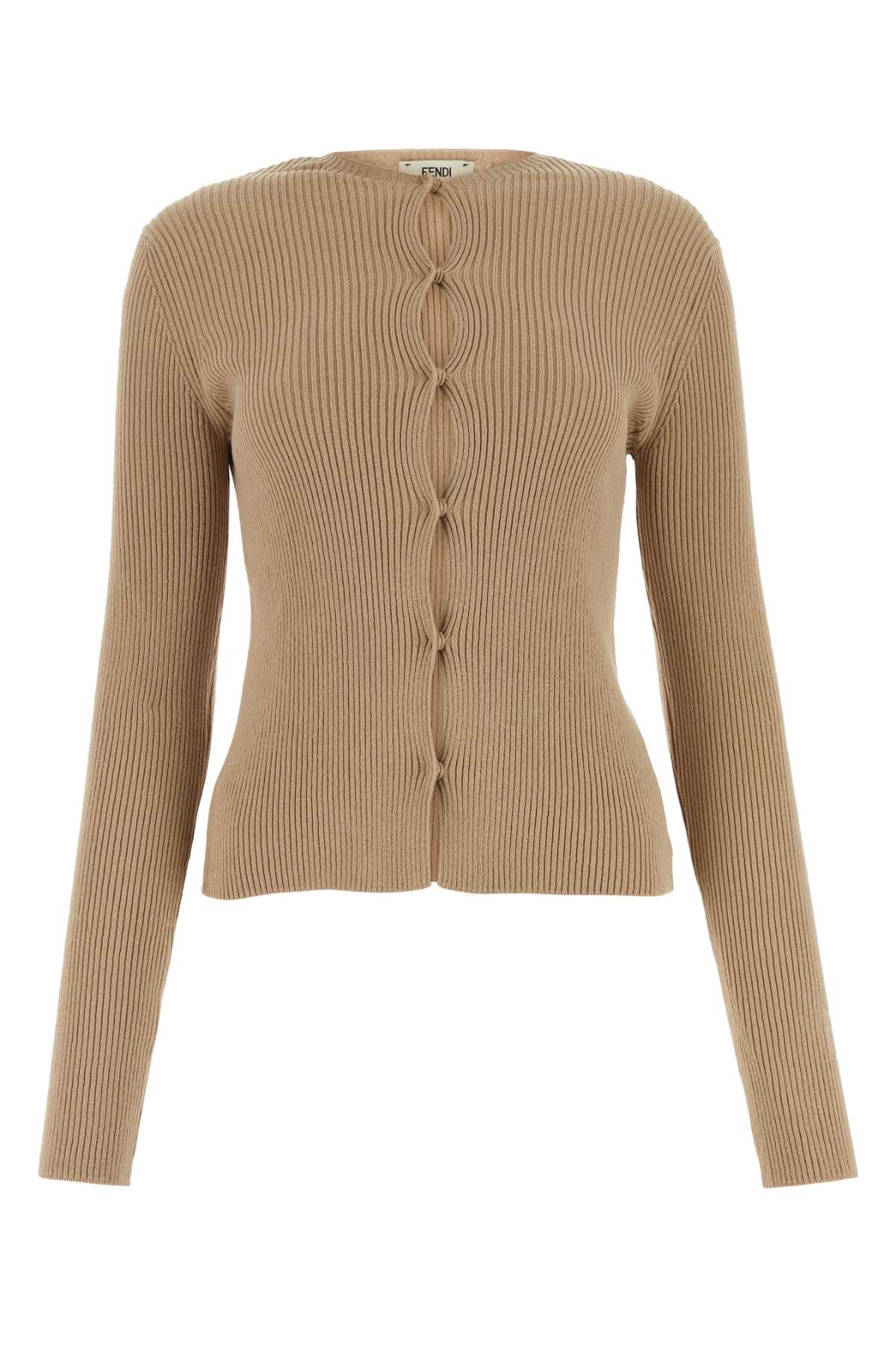 Ribbed Cotton Blend Cardigan — Beige