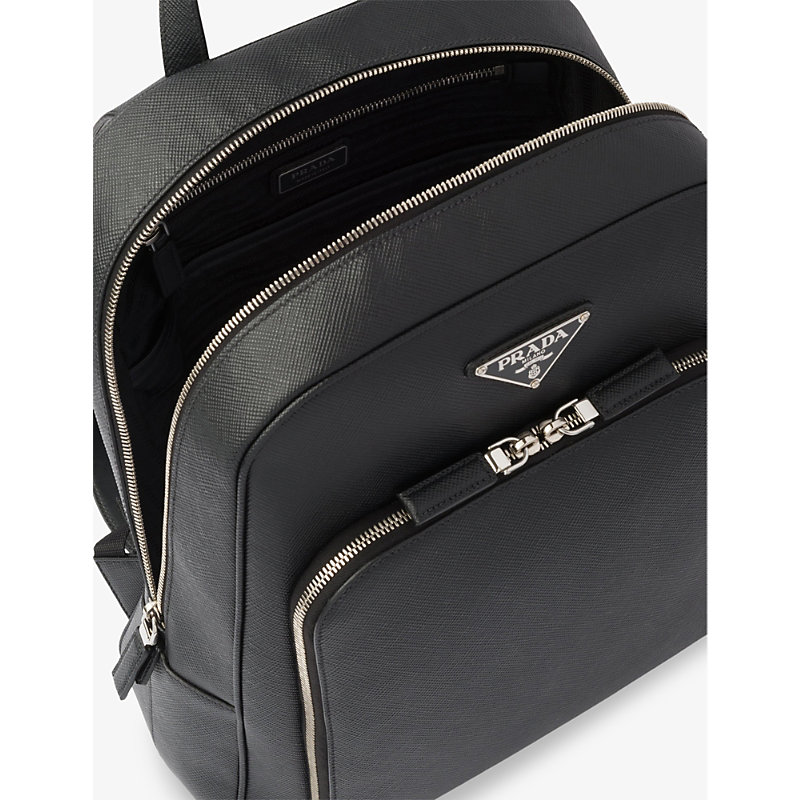 Mens Black Logo-plaque Saffiano-leather Backpack 
