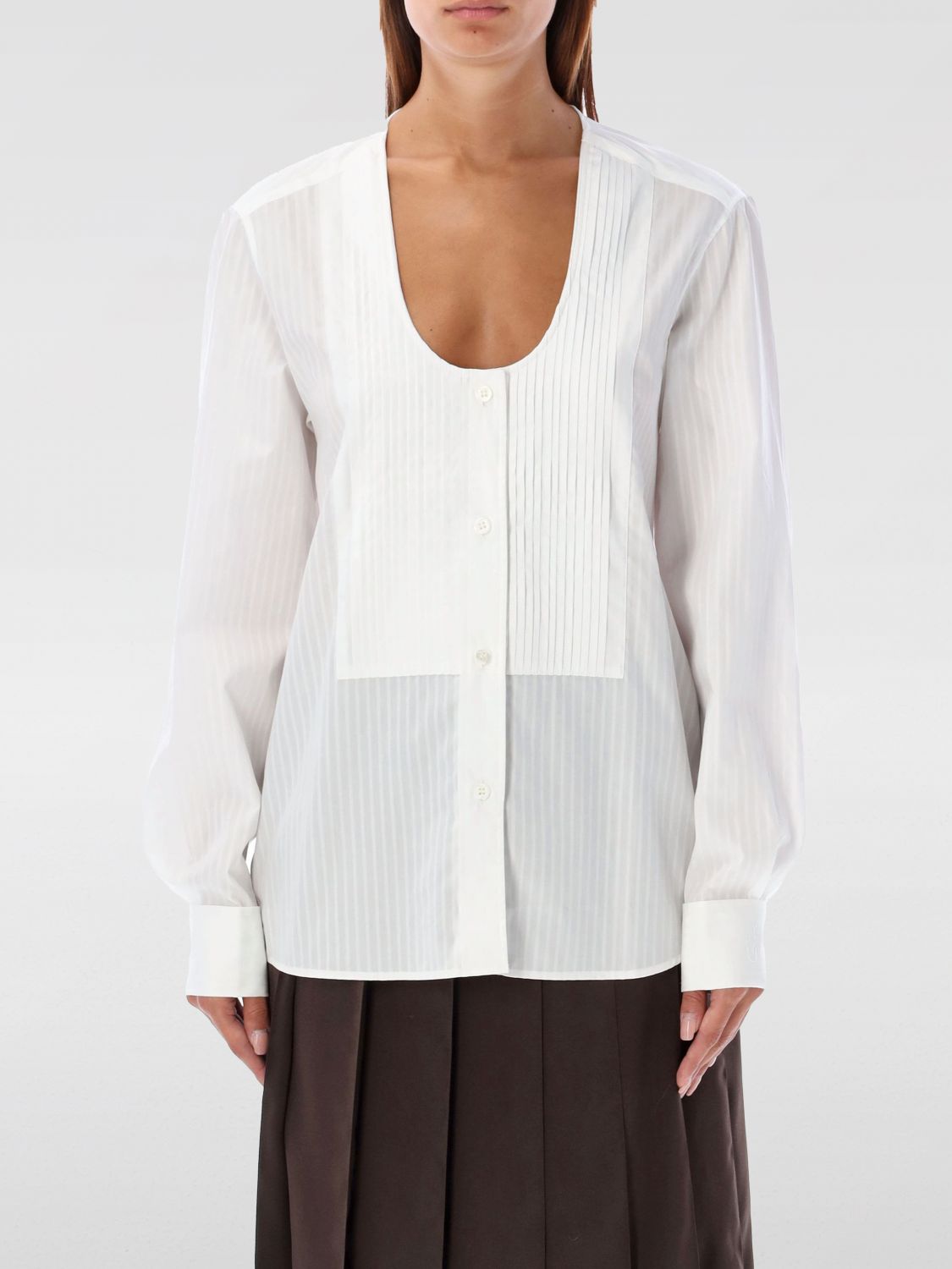 Pintuck bib shirt - White