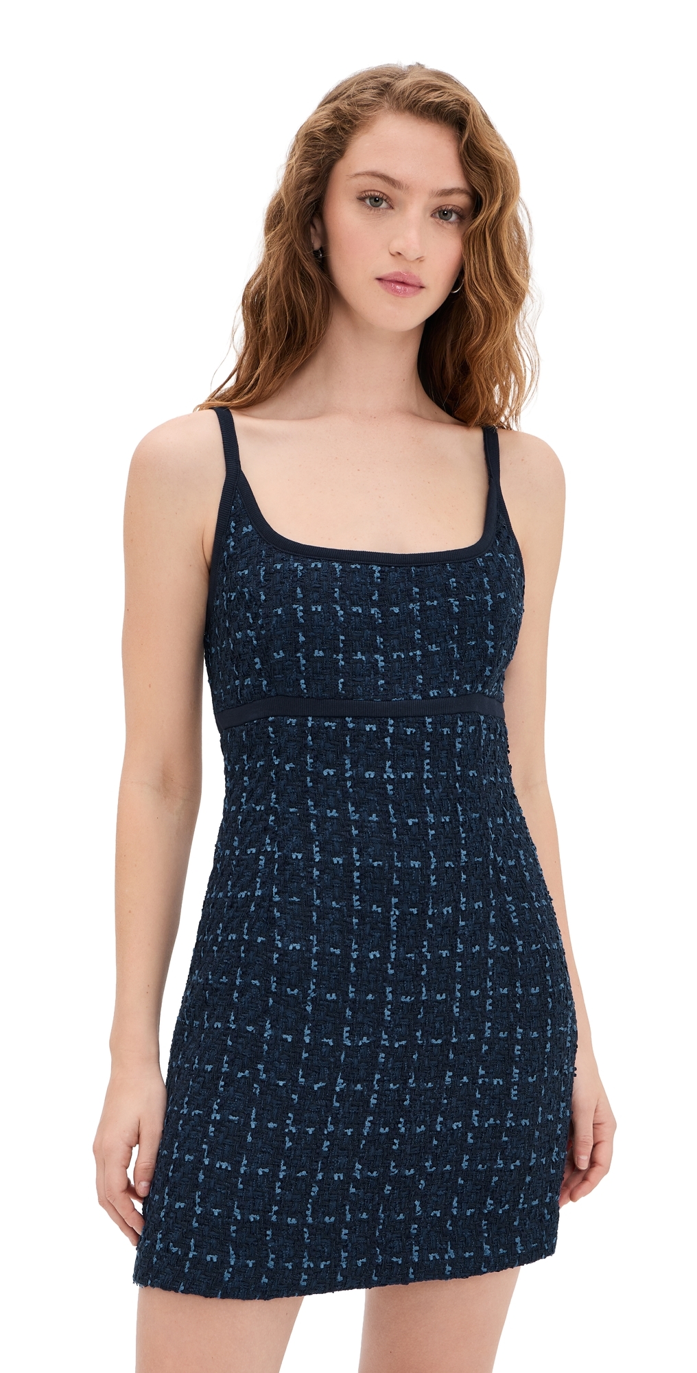 Knit Trimmed Tweed Mini Dress Navy