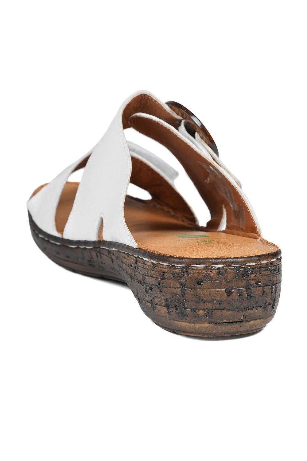 Pavers Women's Wide Fit Leather Adjustable Fasten Sandals in White